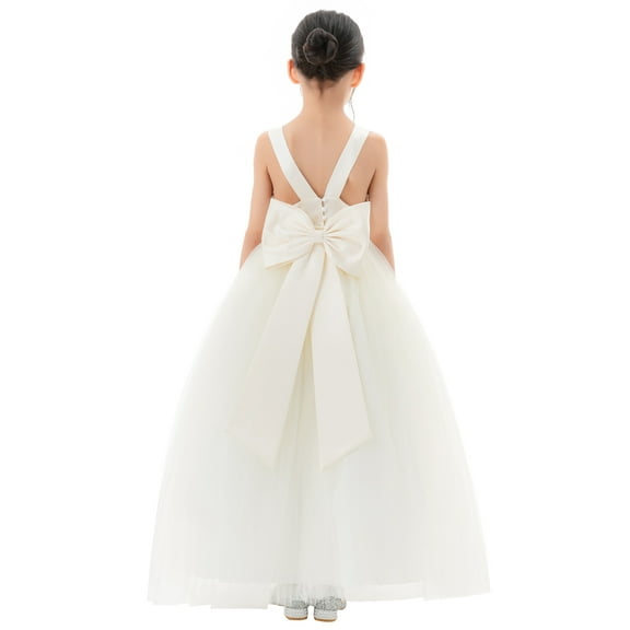 Ekidsbridal Satin Backless Tulle Formal Flower Girl Dress for Junior Pageants Birthday Party Gowns 722 6