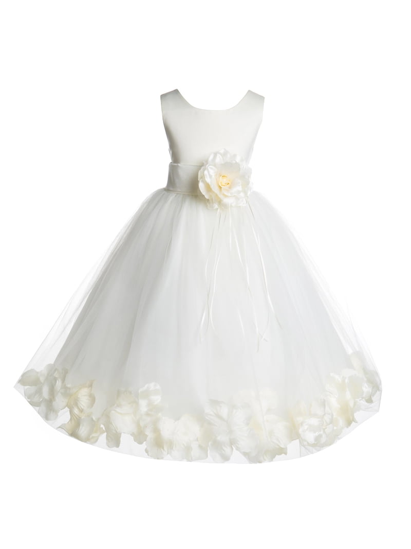 ivory dress toddler girl Tulle Floral Rose Petals Princess Wedding Pageant Recital Birthday Flower 007(2) Ivory / 4 maroon gown ethnic collection