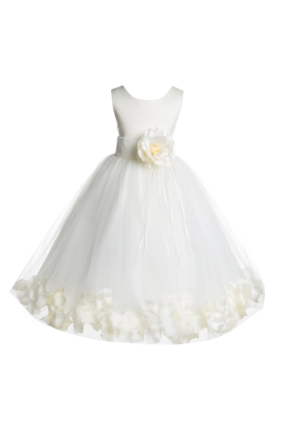 Satin Floral Petals Rose Tulle Ivory Flower Girl Dress Bridesmaid Wedding Pageant Toddler Easter Holiday Recital Communion Birthday Baptism Ceremony 007 16