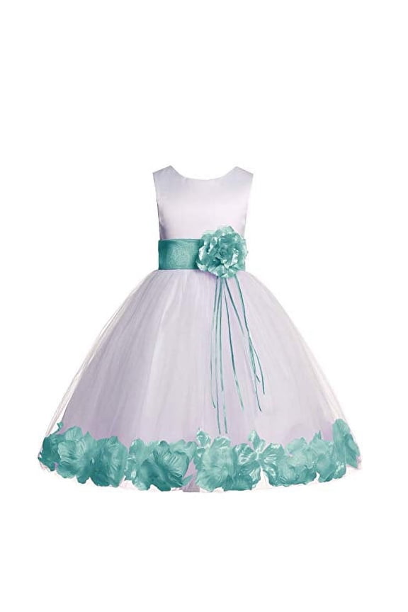 Satin Floral Petals Rose Tulle Ivory Flower Girl Dress Bridesmaid Wedding Pageant Toddler Easter Holiday Recital Communion Birthday Baptism Ceremony 007 6