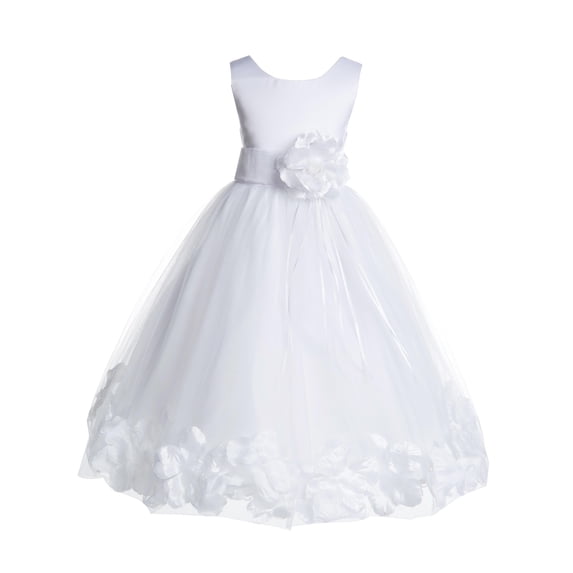 Ekidsbridal Satin Floral Petals Rose Tulle White Flower Girl Dress Formal Evening Gown Pretty Princess Wedding Photoshoot Ballroom 007 12
