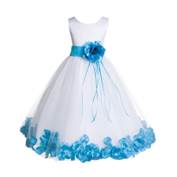 Ekidsbridal Satin Floral Petals Rose Tulle White Flower Girl Dress Formal Evening Gown Pretty Princess Wedding Photoshoot Ballroom 007 14