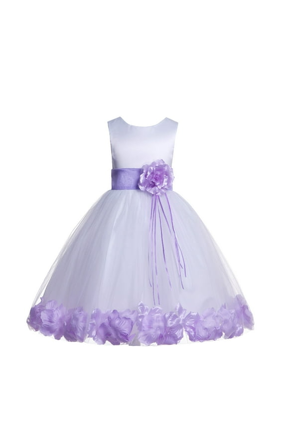 Satin Floral Petals Rose Tulle White Flower Girl Dress Formal Evening Gown Pretty Princess Wedding Photoshoot Ballroom 007 6