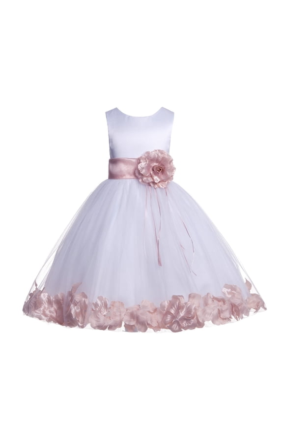 Satin Floral Petals Rose Tulle White Flower Girl Dress Formal Evening Gown Pretty Princess Wedding Photoshoot Ballroom 007 8