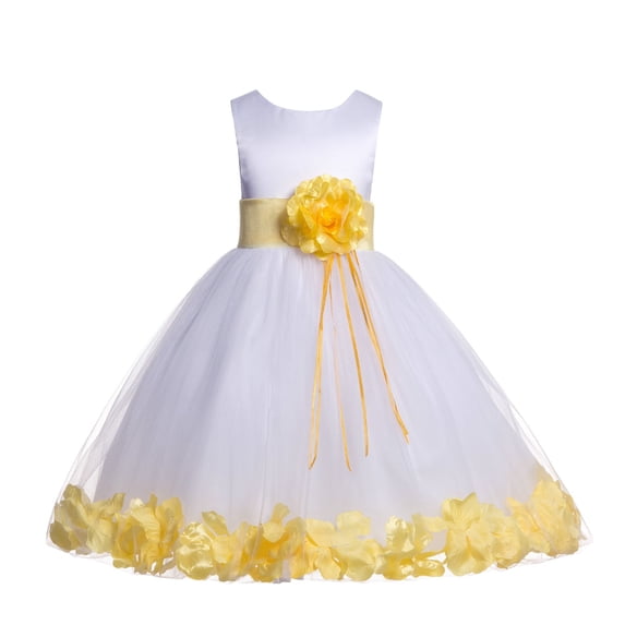 Ekidsbridal Satin Floral Petals Rose Tulle White Flower Girl Dress Formal Evening Gown Pretty Princess Wedding Photoshoot Ballroom 007 S