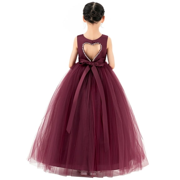Ekidsbridal Satin Heart Cutout Flower Girl Dress with Pearl Beaded Trim for Communion Baptism Birthday Party Gown P250 2