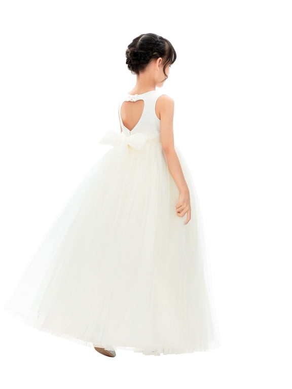 Satin Heart Cutout Tulle Flower Girl Dress for Wedding Junior Bridesmaid Pretty Princess Gown for Toddlers 247 4
