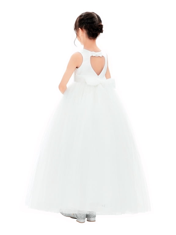 Satin Heart Cutout Tulle Flower Girl Dress for Junior Pageants Mini Bridal Gown for Toddlers Graduation Ceremony 247 4