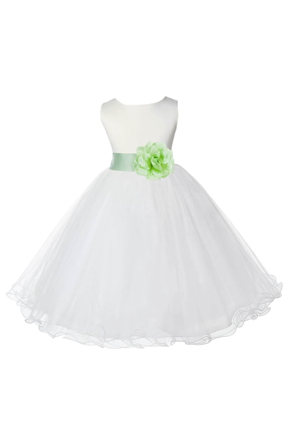 Satin Ivory Apple Green Tulle Rattail Edge Flower Girl Dresses for Communion Baptism Christening Gown Wedding Pageant 829S 10