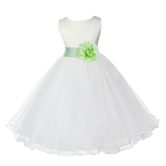Ekidsbridal Satin Ivory Apple Green Tulle Rattail Edge Flower Girl Dresses for Communion Baptism Christening Gown Wedding Pageant 829S S