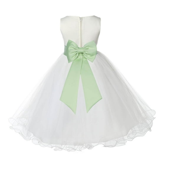 Ekidsbridal Satin Ivory Apple Green Tulle Rattail Flower Girl Dress for Baptism Wedding Mini Bridal Gown 829T S