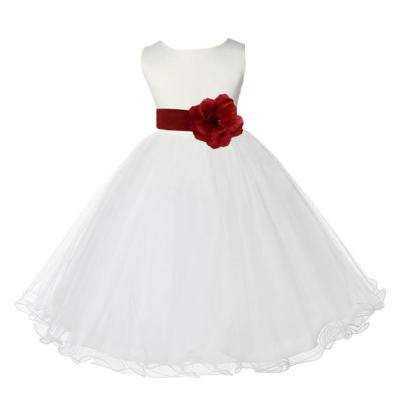 Ekidsbridal Satin Ivory Apple Red Tulle Rattail Flower Girl Dress for Baptism Wedding Mini Bridal Gown 829T 12