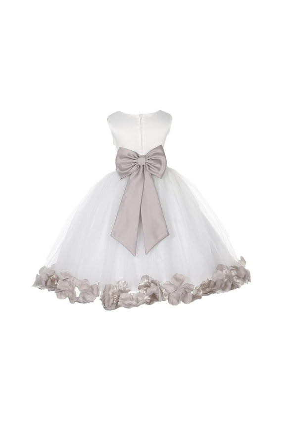 Satin Ivory Biscotti Tulle Petal Christmas Bridesmaid Recital Easter Holiday Wedding Pageant Communion Princess Birthday Clothing Baptism 302T size 12-18 month Flower Girl Dress