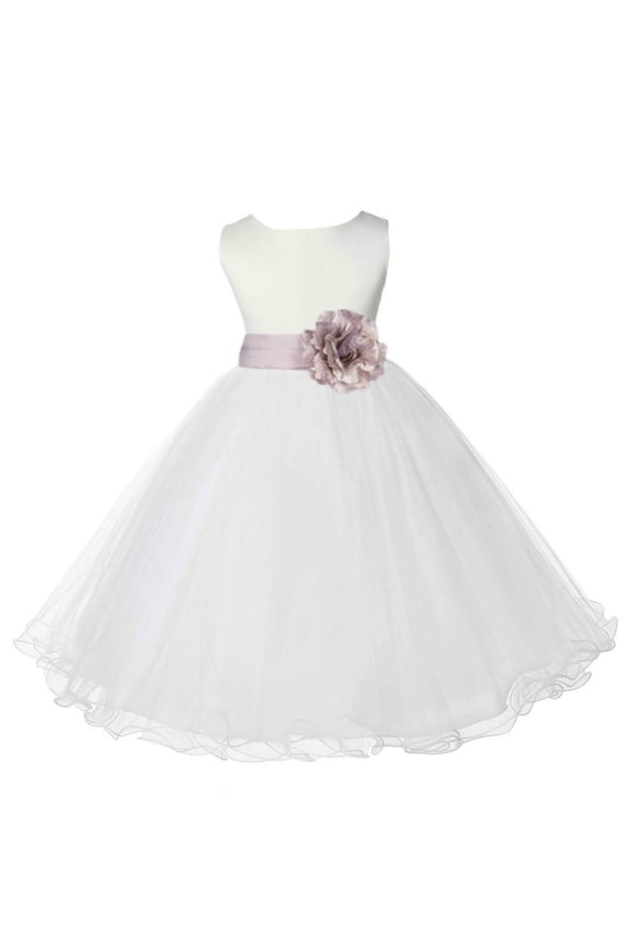 Satin Ivory Biscotti Tulle Rattail Flower Girl Dress for Baptism Wedding Mini Bridal Gown 829T 2