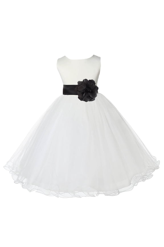 Satin Ivory Black Tulle Rattail Edge Flower Girl Dresses for Communion Baptism Christening Gown Wedding Pageant 829S 2