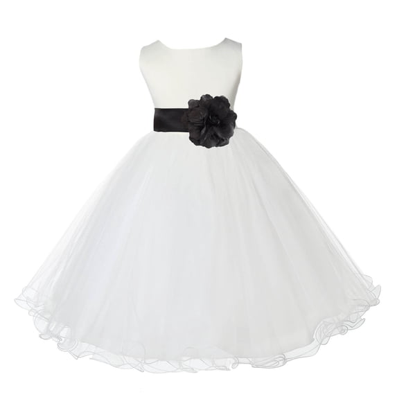 Ekidsbridal Satin Ivory Black Tulle Rattail Edge Flower Girl Dresses for Communion Baptism Christening Gown Wedding Pageant 829S 2