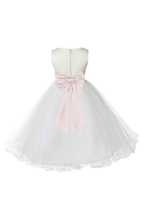 Satin Ivory Blush Tulle Rattail Flower Girl Dress for Baptism Wedding Mini Bridal Gown 829T 2