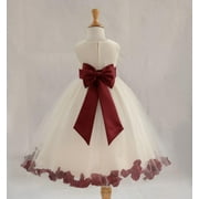 Ekidsbridal Satin Ivory Burgundy Tulle Rose Petal Flower Girl Dress Christmas Party Bridesmaid Holiday Wedding Pageant Birthday 302T 6