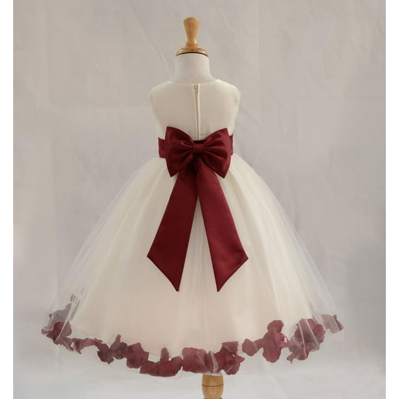Ekidsbridal Satin Ivory Burgundy Tulle Rose Petal Flower Girl Dress Christmas Party Bridesmaid Holiday Wedding Pageant Birthday 302T S