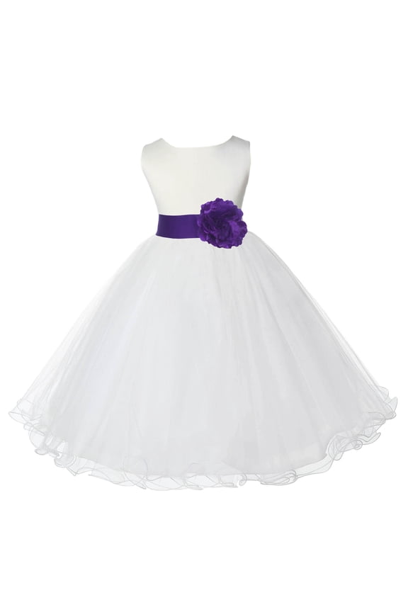 Satin Ivory Cadbury Tulle Rattail Edge Flower Girl Dresses for Communion Baptism Christening Gown Wedding Pageant 829S S