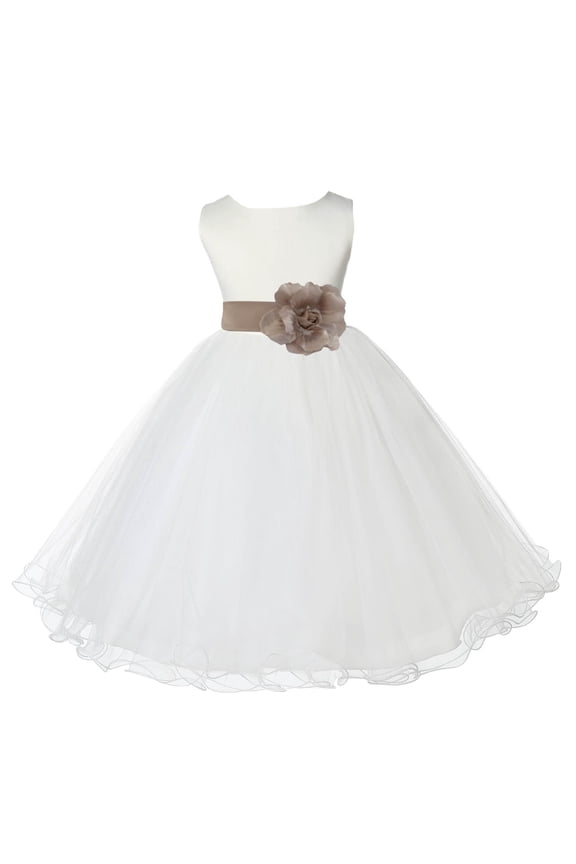 Satin Ivory Champagne Tulle Rattail Flower Girl Dress for Baptism Wedding Mini Bridal Gown 829T 2