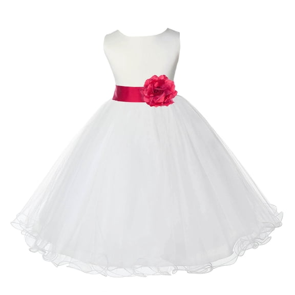 Ekidsbridal Satin Ivory Cherry Red Tulle Rattail Edge Flower Girl Dresses for Communion Baptism Christening Gown Wedding Pageant 829S 6