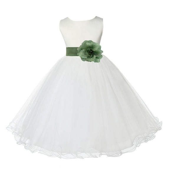 Ekidsbridal Satin Ivory Clover Green Tulle Rattail Edge Flower Girl Dresses for Communion Baptism Christening Gown Wedding Pageant 829S 4