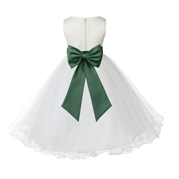 Ekidsbridal Satin Ivory Clover Tulle Rattail Flower Girl Dress for Baptism Wedding Mini Bridal Gown 829T 2