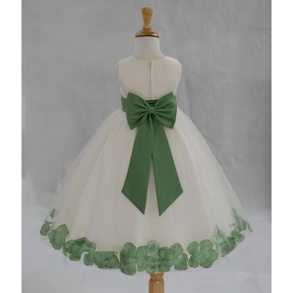 Ekidsbridal Satin Ivory Clover Tulle Rose Petal Flower Girl Dress Christmas Party Bridesmaid Holiday Wedding Pageant Birthday 302T M