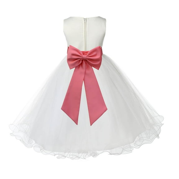 Ekidsbridal Satin Ivory Coral Tulle Rattail Flower Girl Dress for Baptism Wedding Mini Bridal Gown 829T 2
