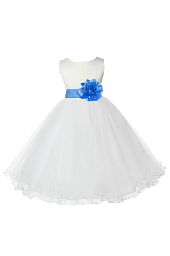 Satin Ivory Cornflower Tulle Rattail Edge Flower Girl Dresses for Communion Baptism Christening Gown Wedding Pageant 829S 4