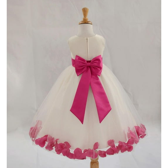 Ekidsbridal Satin Ivory Fuchsia Tulle Rose Petal Flower Girl Dress Christmas Party Bridesmaid Holiday Wedding Pageant Birthday 302T M
