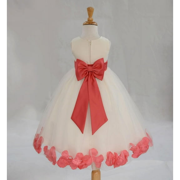 Ekidsbridal Satin Ivory Guava Tulle Rose Petal Flower Girl Dress Christmas Party Bridesmaid Holiday Wedding Pageant Birthday 302T M