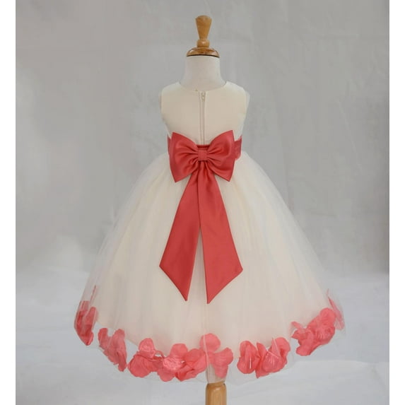 Ekidsbridal Satin Ivory Guava Tulle Rose Petal Flower Girl Dress Christmas Party Bridesmaid Holiday Wedding Pageant Birthday 302T M