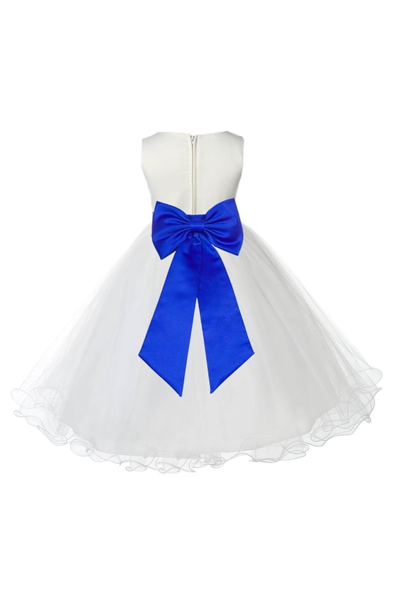 Satin Ivory Horizon Tulle Rattail Flower Girl Dress for Baptism Wedding Mini Bridal Gown 829T 2