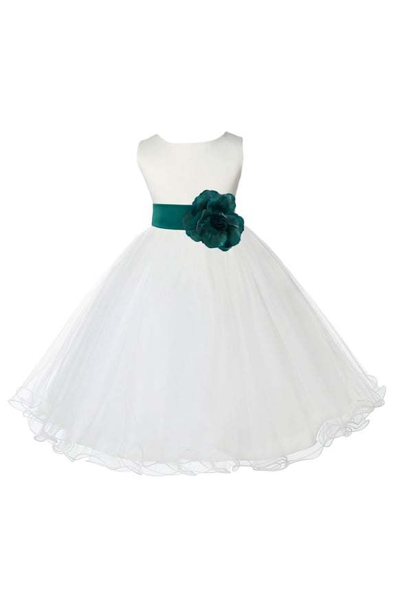 Satin Ivory Jade Tulle Rattail Edge Flower Girl Dresses for Communion Baptism Christening Gown Wedding Pageant 829S 2