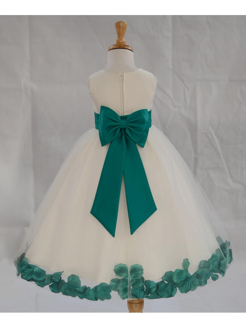 Ekidsbridal Satin Ivory Jade Tulle Rose Petal Flower Girl Dress Christmas  Party Bridesmaid Holiday Wedding Pageant Birthday 302T M