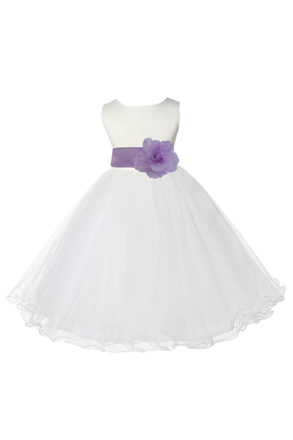 Satin Ivory Lilac Tulle Rattail Flower Girl Dress for Baptism Wedding Mini Bridal Gown 829T 4