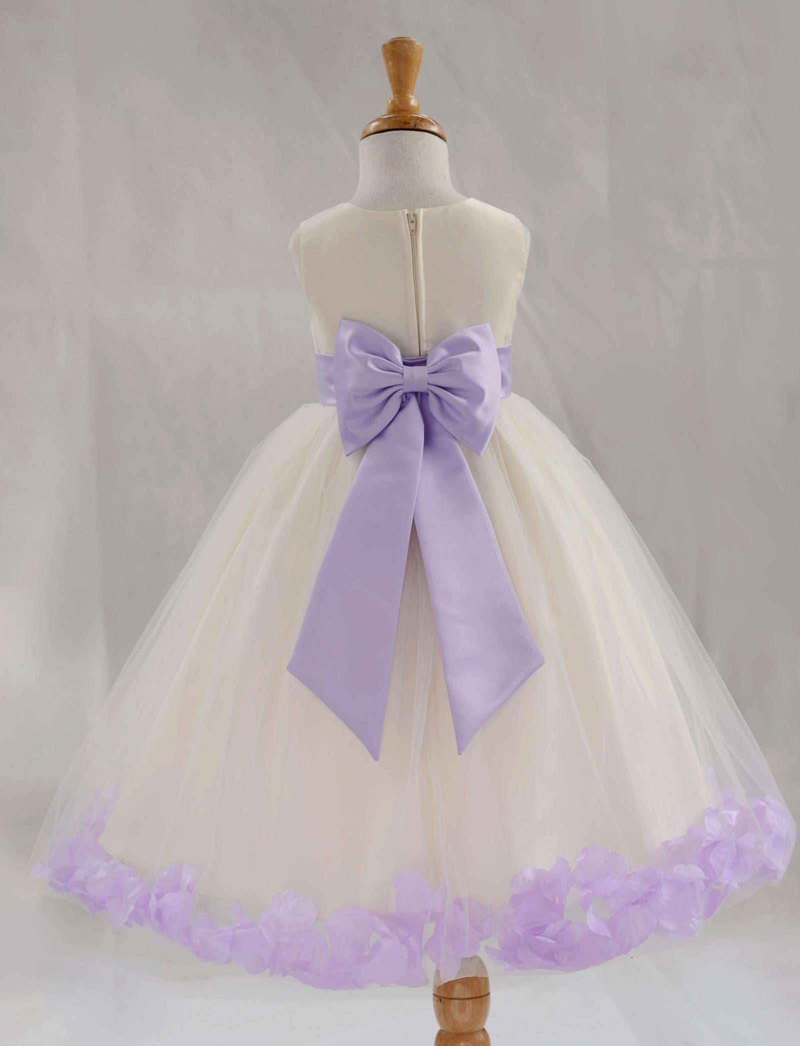 Little Girls Ivory Rhinestone Tulle Satin Pleated Flower Girl Dress 2-6