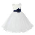 thumbnail image 1 of Ekidsbridal Satin Ivory Marine Blue Tulle Rattail Flower Girl Dress for Baptism Wedding Mini Bridal Gown 829T 10, 1 of 3
