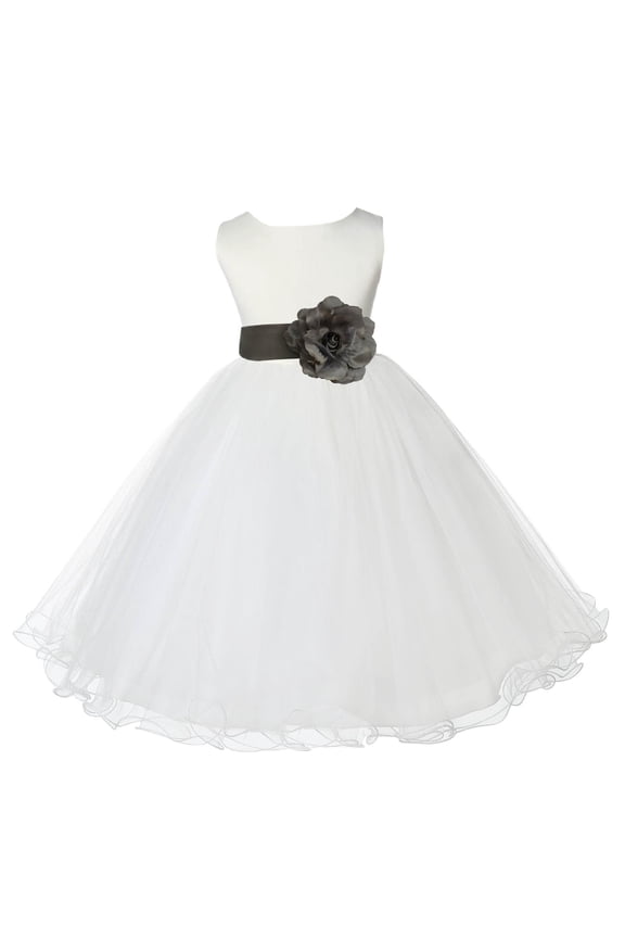 Satin Ivory Mercury Tulle Rattail Edge Flower Girl Dresses for Communion Baptism Christening Gown Wedding Pageant 829S 4