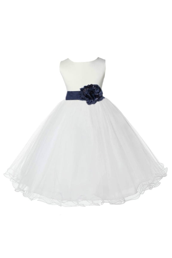 Satin Ivory Midnight Blue Tulle Rattail Edge Flower Girl Dresses for Communion Baptism Christening Gown Wedding Pageant 829S 8