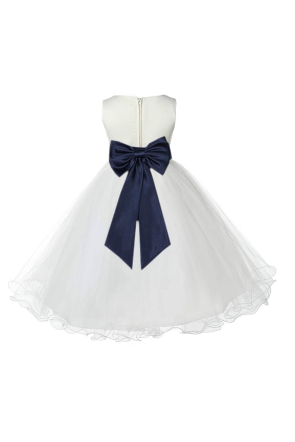 Satin Ivory Midnight Tulle Rattail Flower Girl Dress for Baptism Wedding Mini Bridal Gown 829T 2