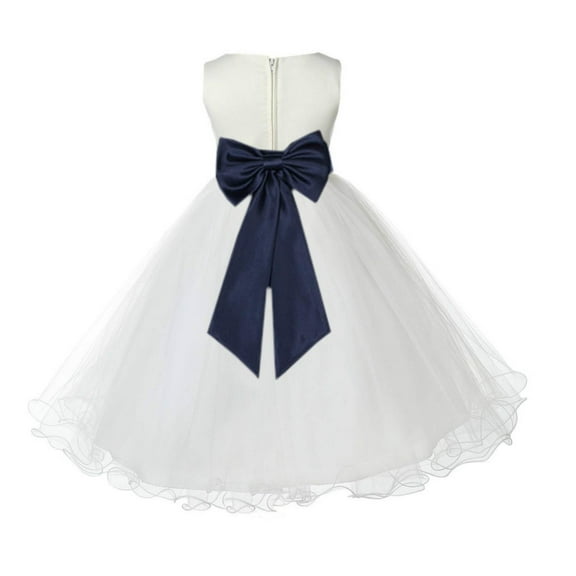 Ekidsbridal Satin Ivory Midnight Tulle Rattail Flower Girl Dress for Baptism Wedding Mini Bridal Gown 829T 4
