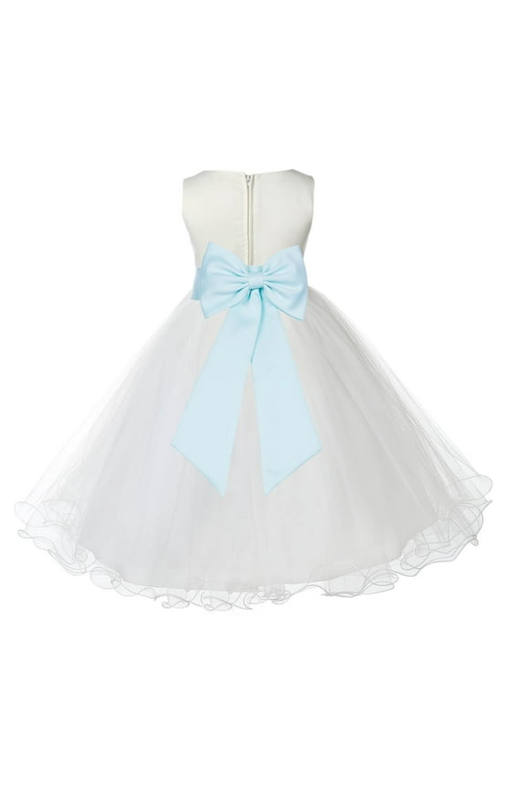 Satin Ivory Mint Tulle Rattail Flower Girl Dress for Baptism Wedding Mini Bridal Gown 829T 2