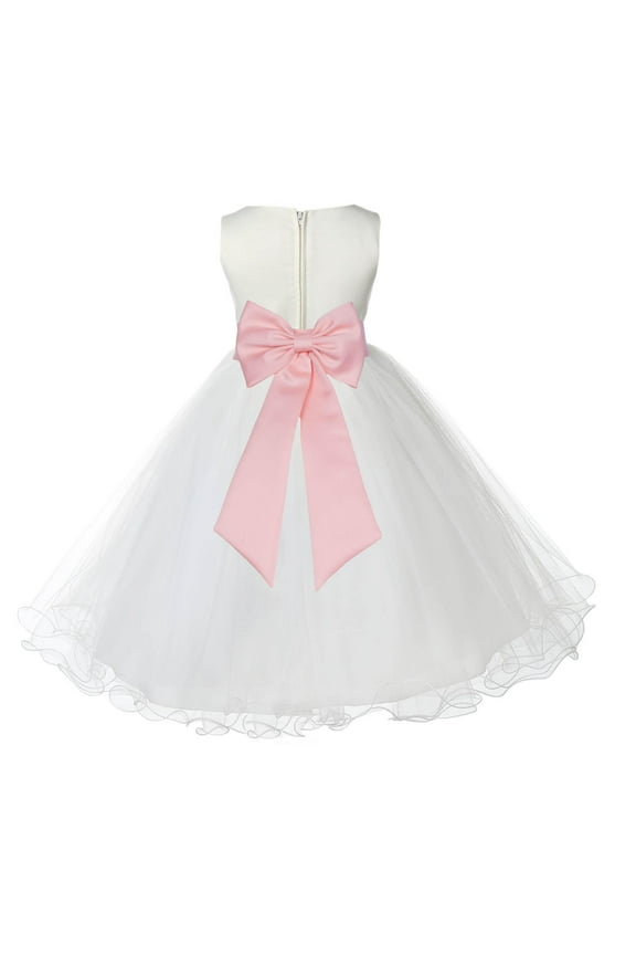 Satin Ivory Peach Tulle Rattail Flower Girl Dress for Baptism Wedding Mini Bridal Gown 829T 2