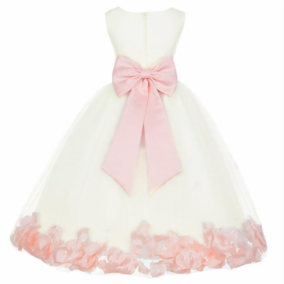 Ekidsbridal Satin Ivory Peach Tulle Rose Petal Flower Girl Dress Christmas Party Bridesmaid Holiday Wedding Pageant Birthday 302T 2