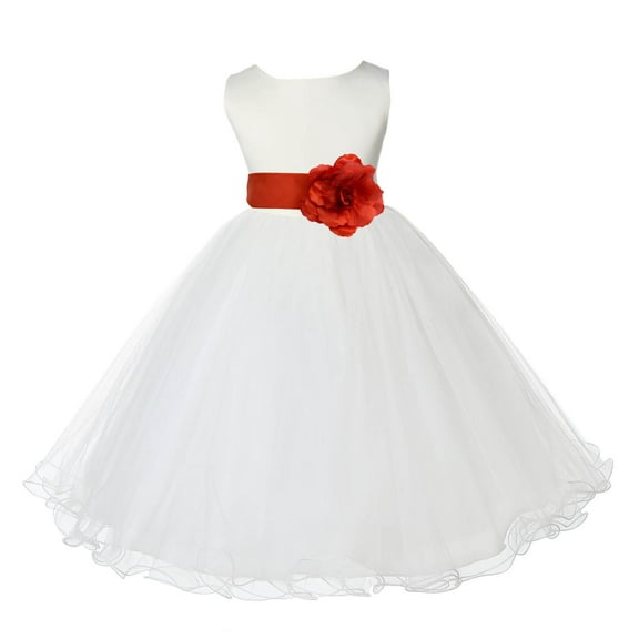 Ekidsbridal Satin Ivory Persimmon Tulle Rattail Edge Flower Girl Dresses for Communion Baptism Christening Gown Wedding Pageant 829S 8