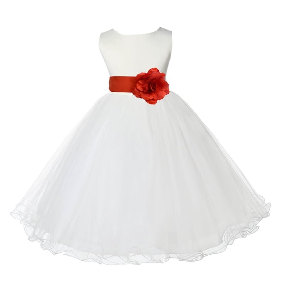 Ekidsbridal Satin Ivory Persimmon Tulle Rattail Edge Flower Girl Dresses for Communion Baptism Christening Gown Wedding Pageant 829S 8