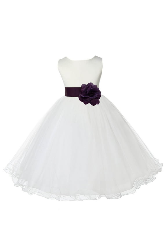 Satin Ivory Plum Tulle Rattail Flower Girl Dress for Baptism Wedding Mini Bridal Gown 829T 4